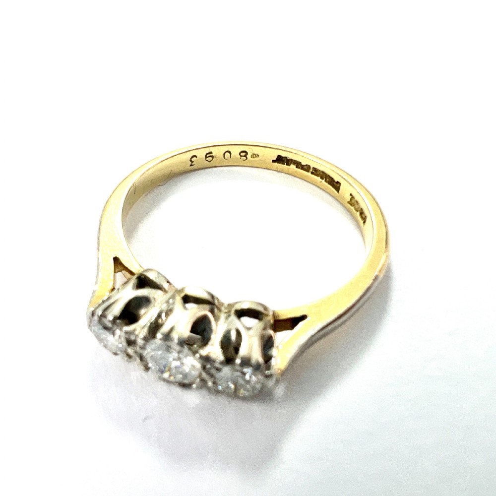Vintage Three Stone Diamond 18CT Gold and Platinum Trilogy Ring View III