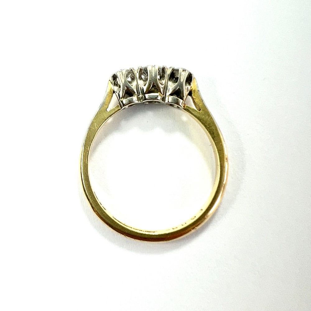 Vintage Three Stone Diamond 18CT Gold and Platinum Trilogy Ring View IV