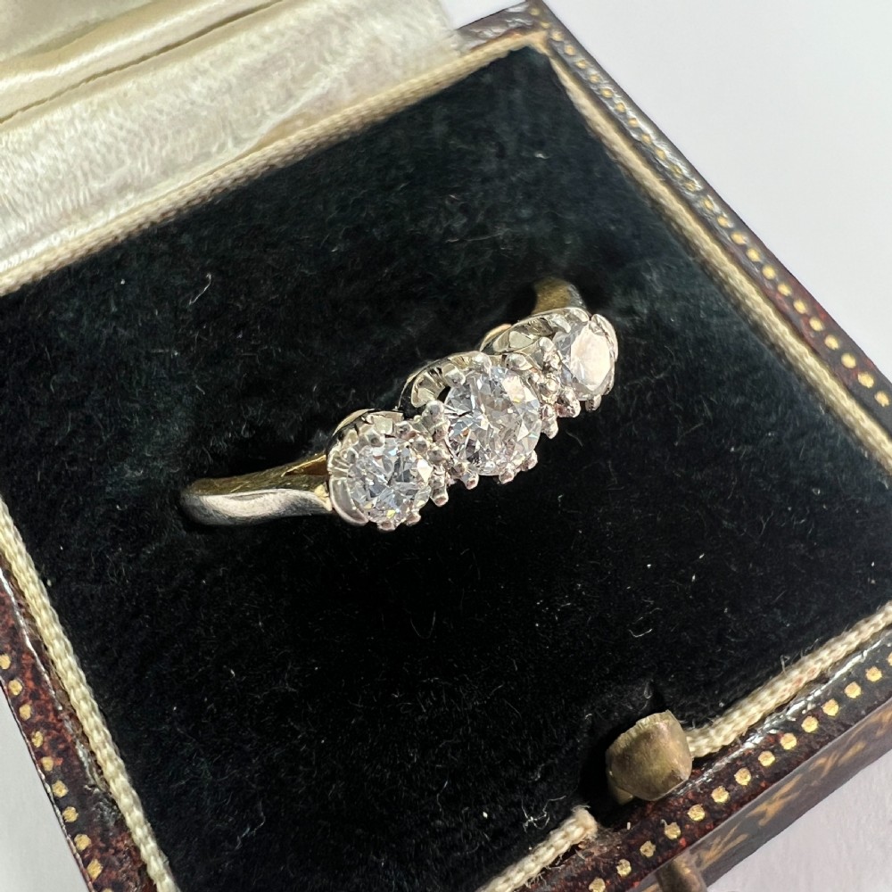 Vintage Three Stone Diamond 18CT Gold and Platinum Trilogy Ring View V