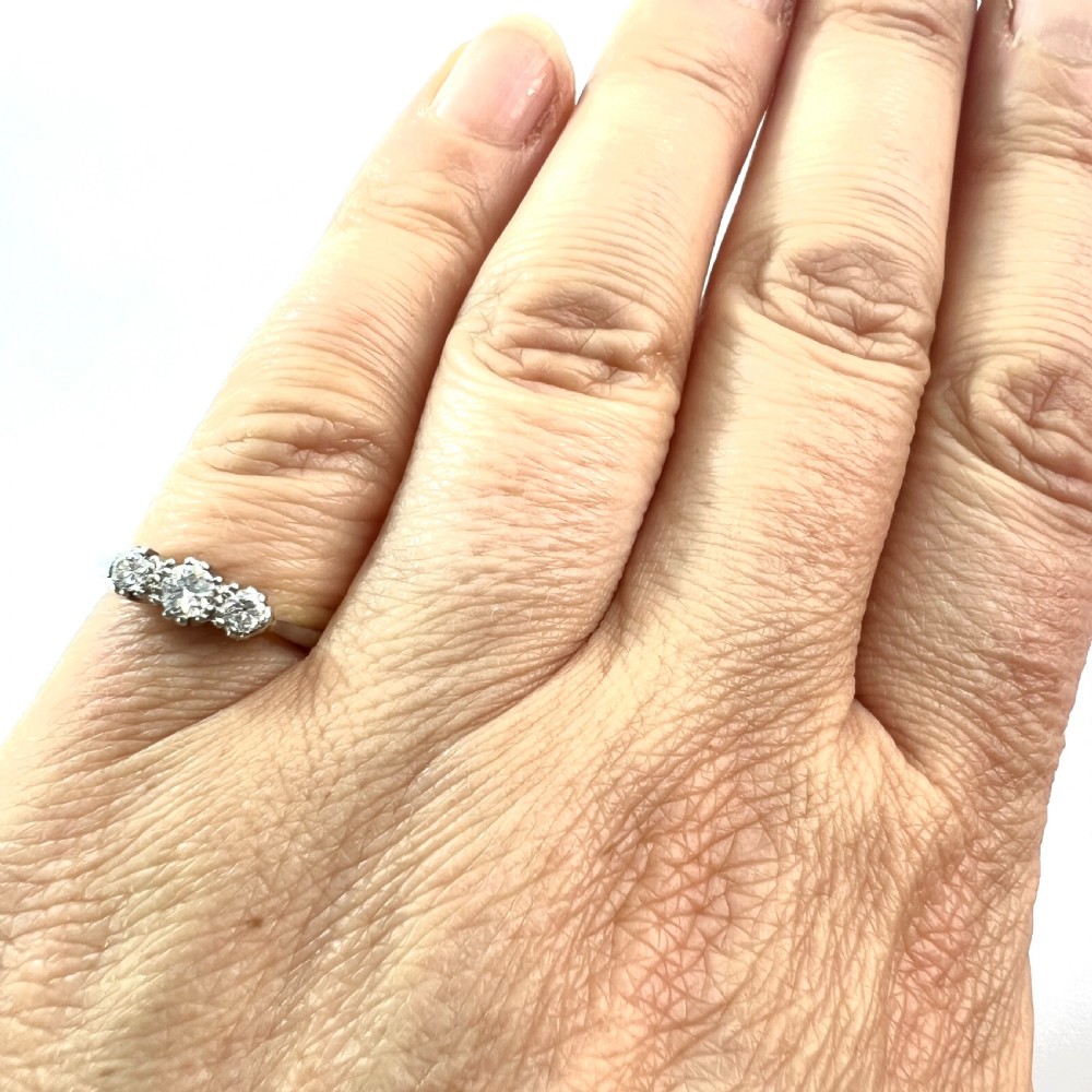 Vintage Three Stone Diamond 18CT Gold and Platinum Trilogy Ring View VI