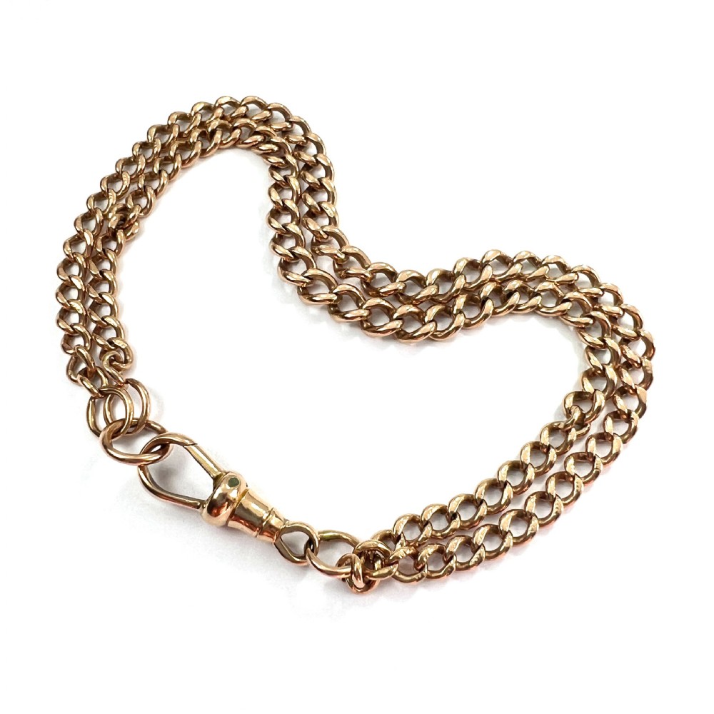 Victorian 9CT Rose Gold Double Curb Chain Bracelet with Dog Clip