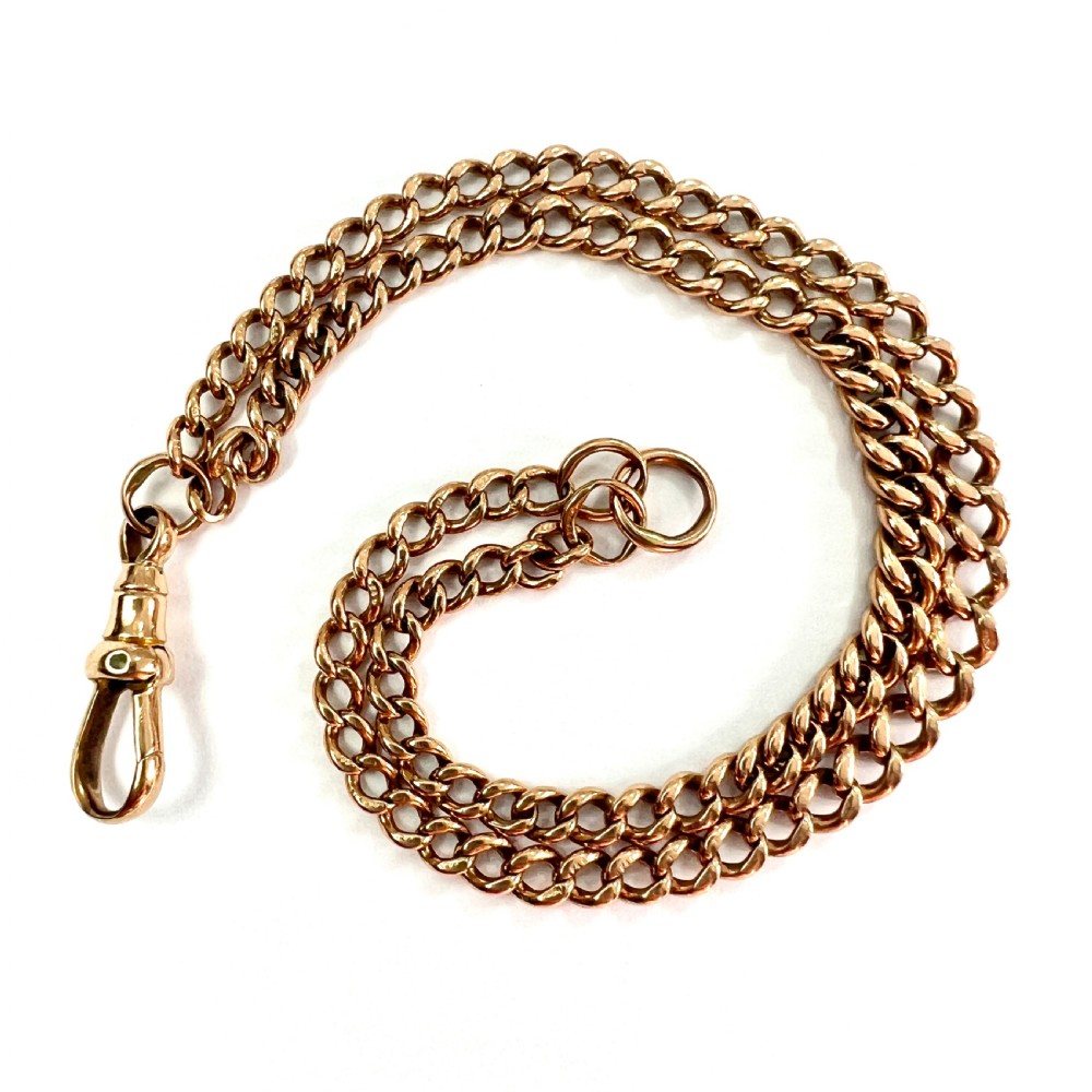 Victorian 9CT Rose Gold Double Curb Chain Bracelet with Dog Clip View II