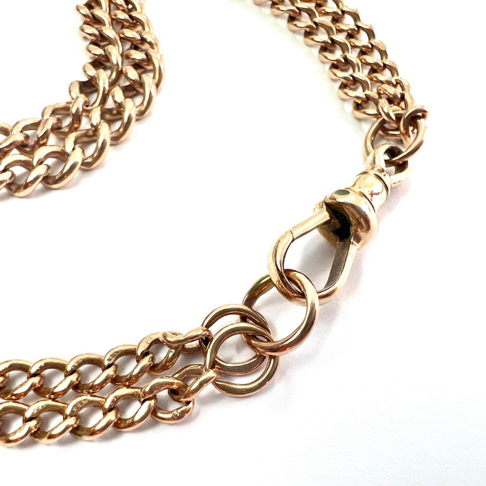 Victorian 9CT Rose Gold Double Curb Chain Bracelet with Dog Clip View III