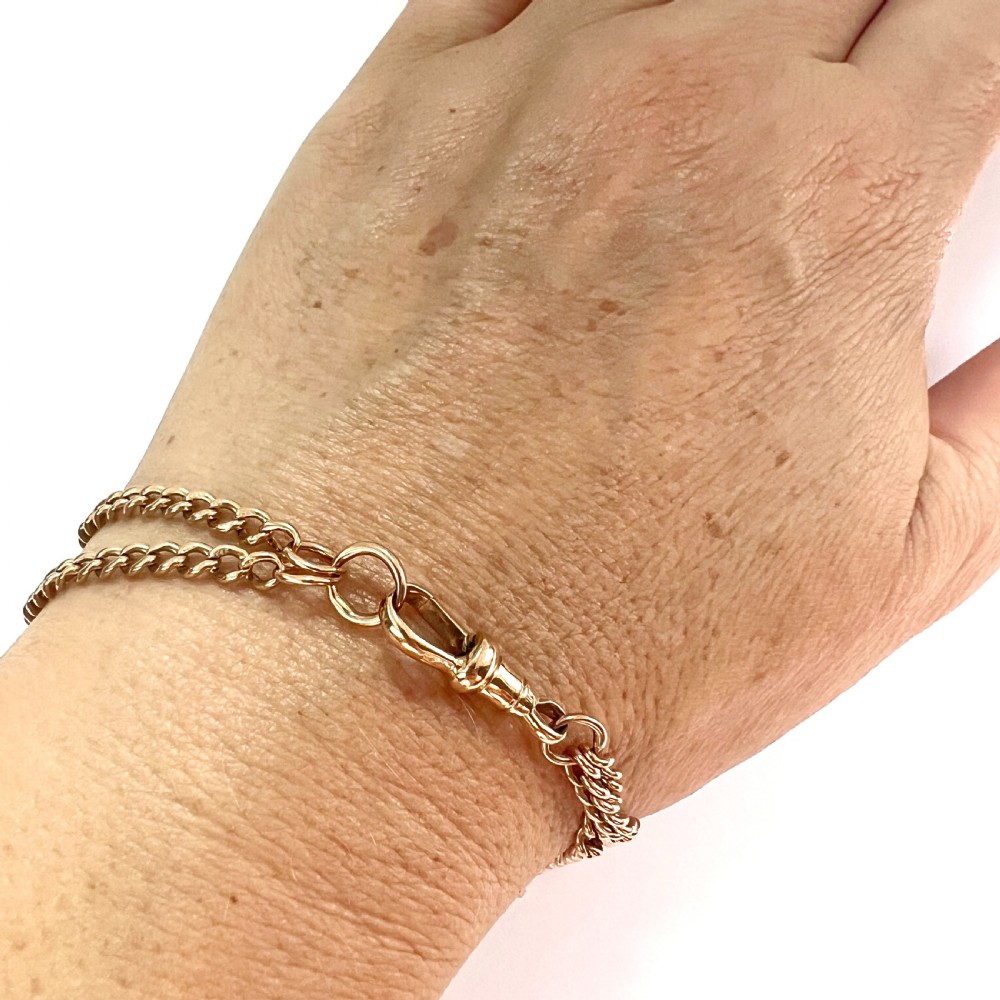 Victorian 9CT Rose Gold Double Curb Chain Bracelet with Dog Clip View IV