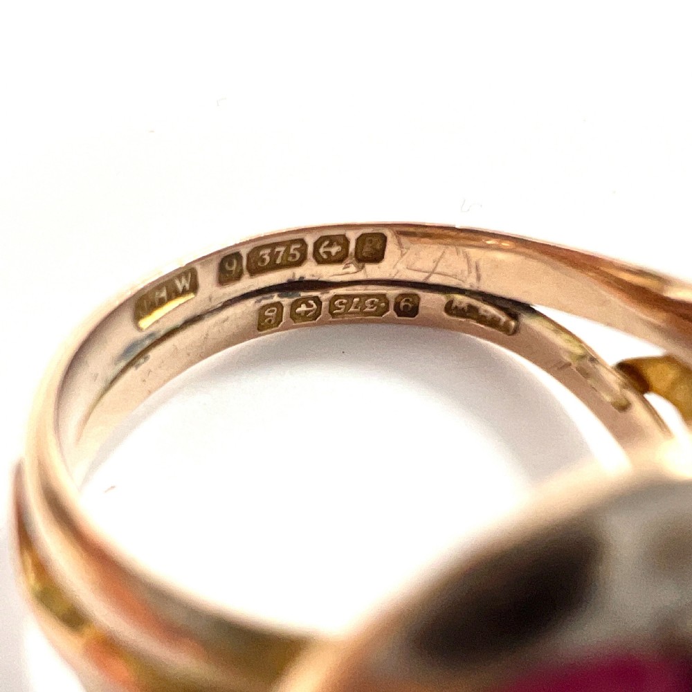 Edwardian 1906 Gold and Garnet Double Coiled Snake Ring View IX