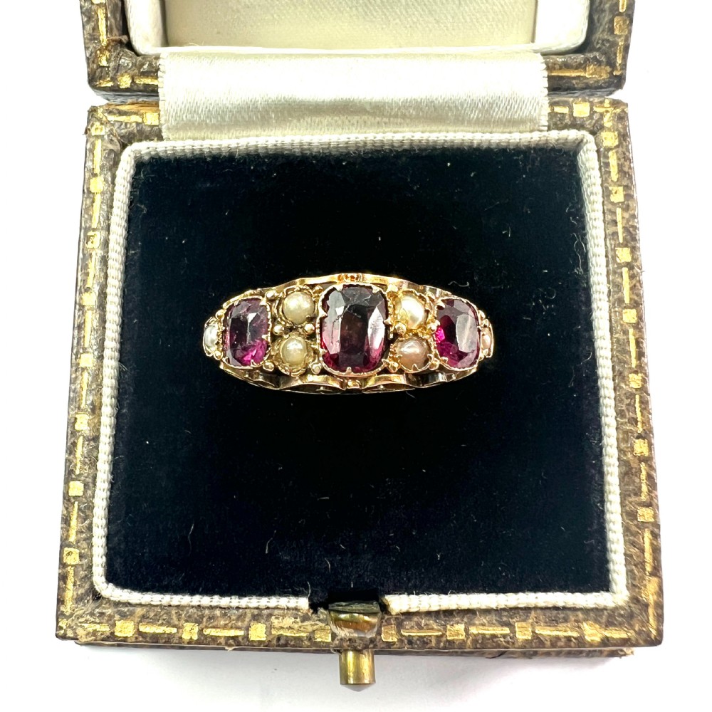 Georgian 18CT Gold Garnet and Pearl Ring  View II
