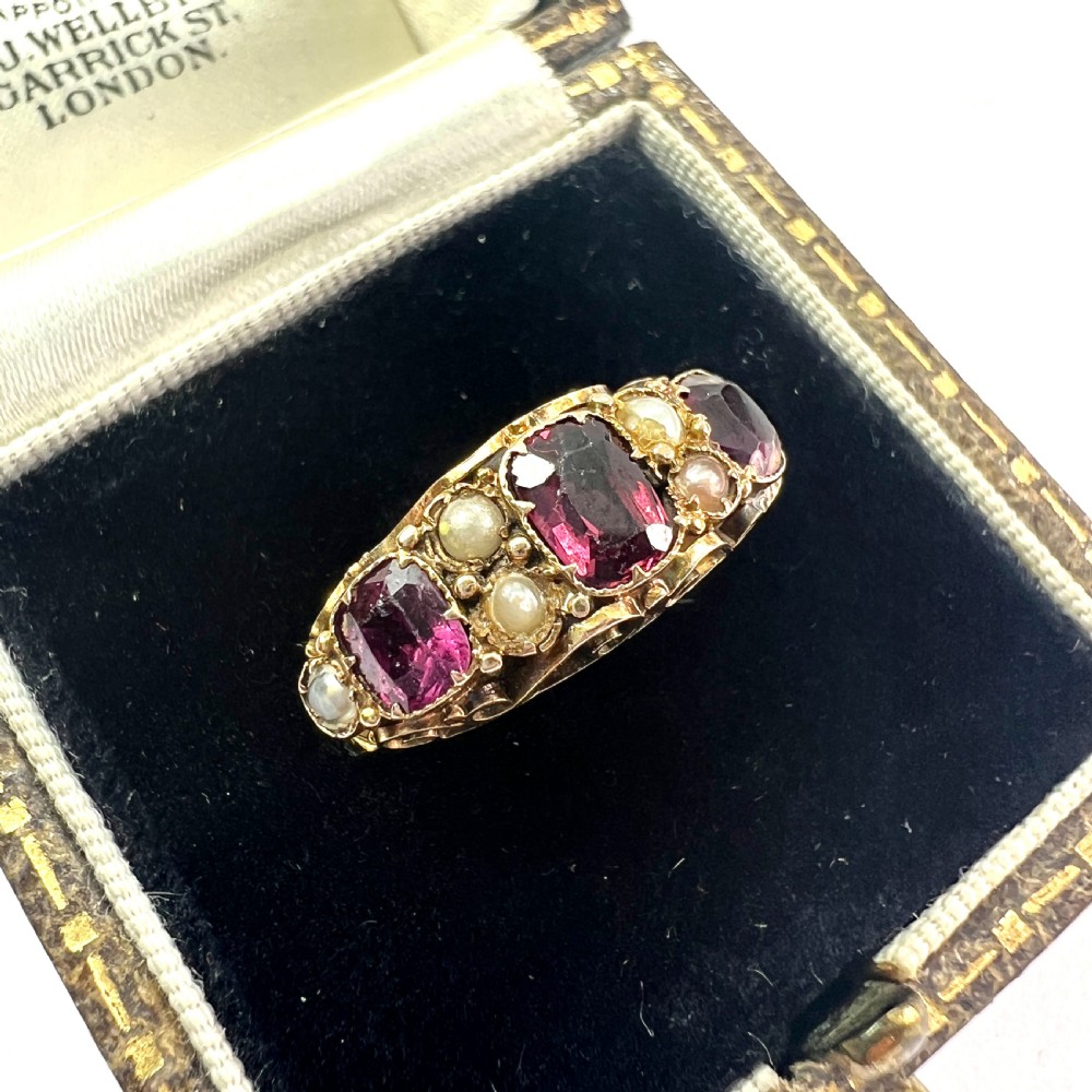 Georgian 18CT Gold Garnet and Pearl Ring  View III