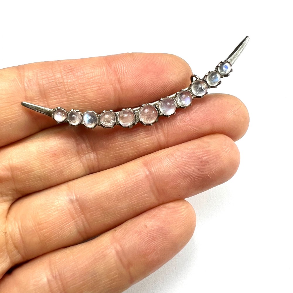 Edwardian/Victorian Moonstone Silver Crescent Brooch View III