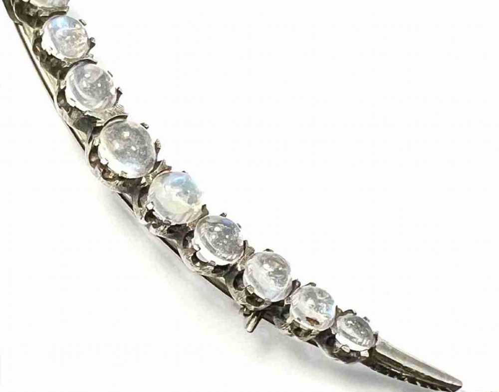 Edwardian/Victorian Moonstone Silver Crescent Brooch