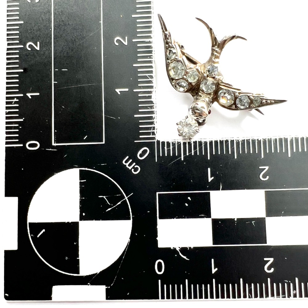 Victorian Silver Paste Swallow Bird Brooch with Dangle View VIII