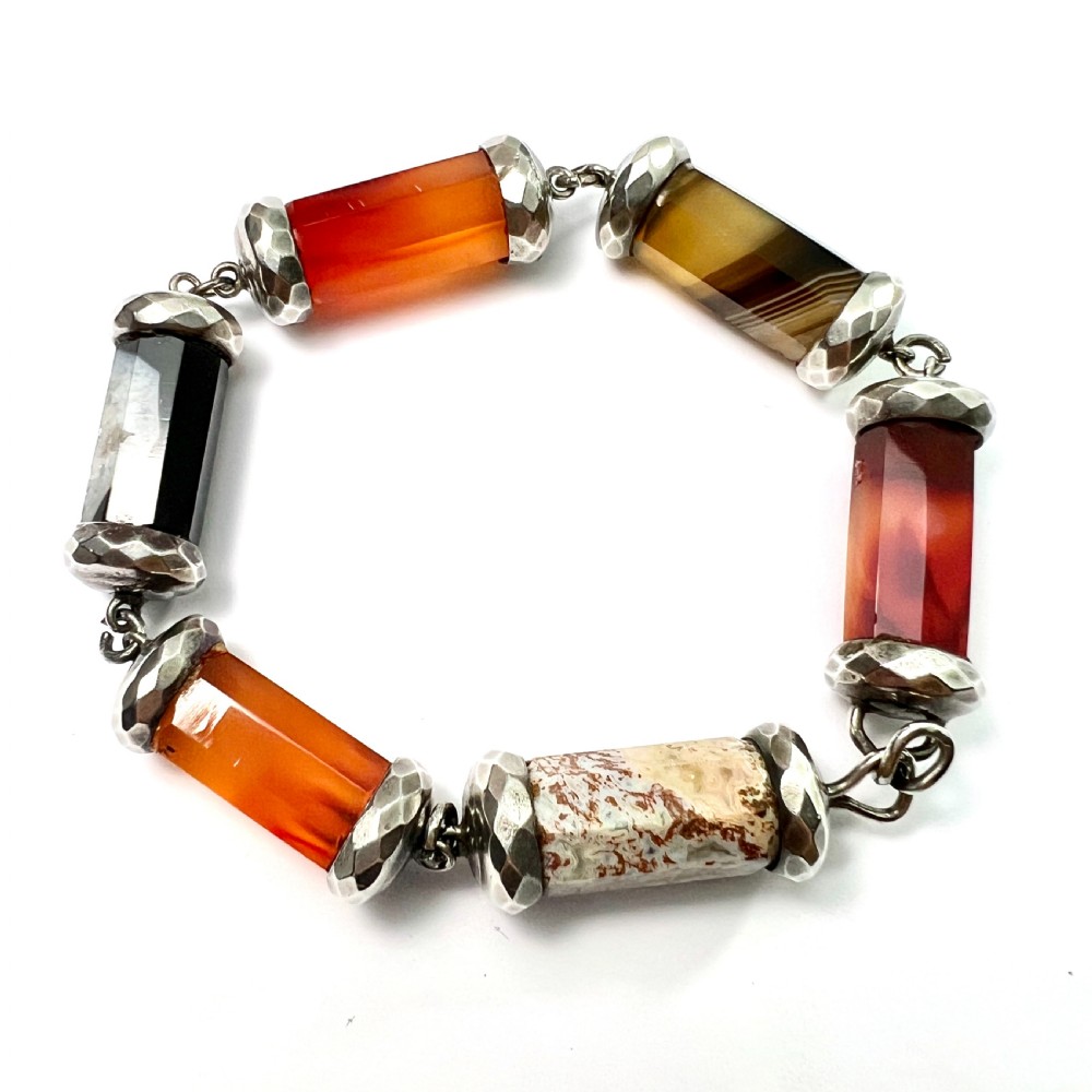 Victorian Chunky Scottish Agate Sterling Silver Bracelet