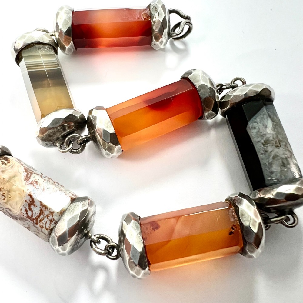 Victorian Chunky Scottish Agate Sterling Silver Bracelet View II