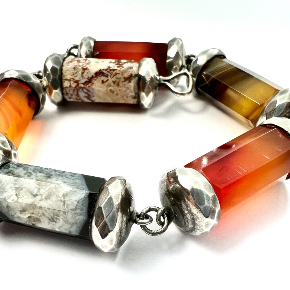 Victorian Chunky Scottish Agate Sterling Silver Bracelet View V