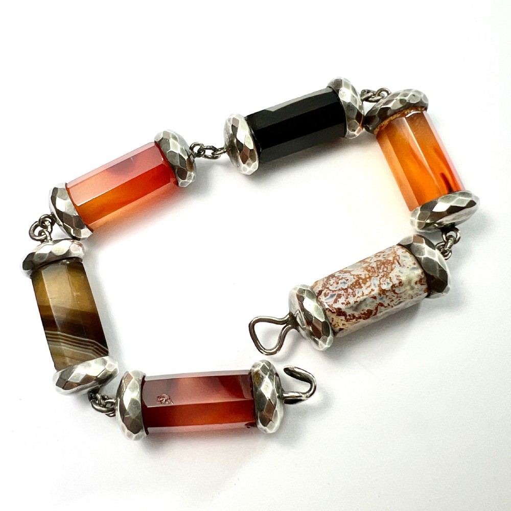 Victorian Chunky Scottish Agate Sterling Silver Bracelet View VI