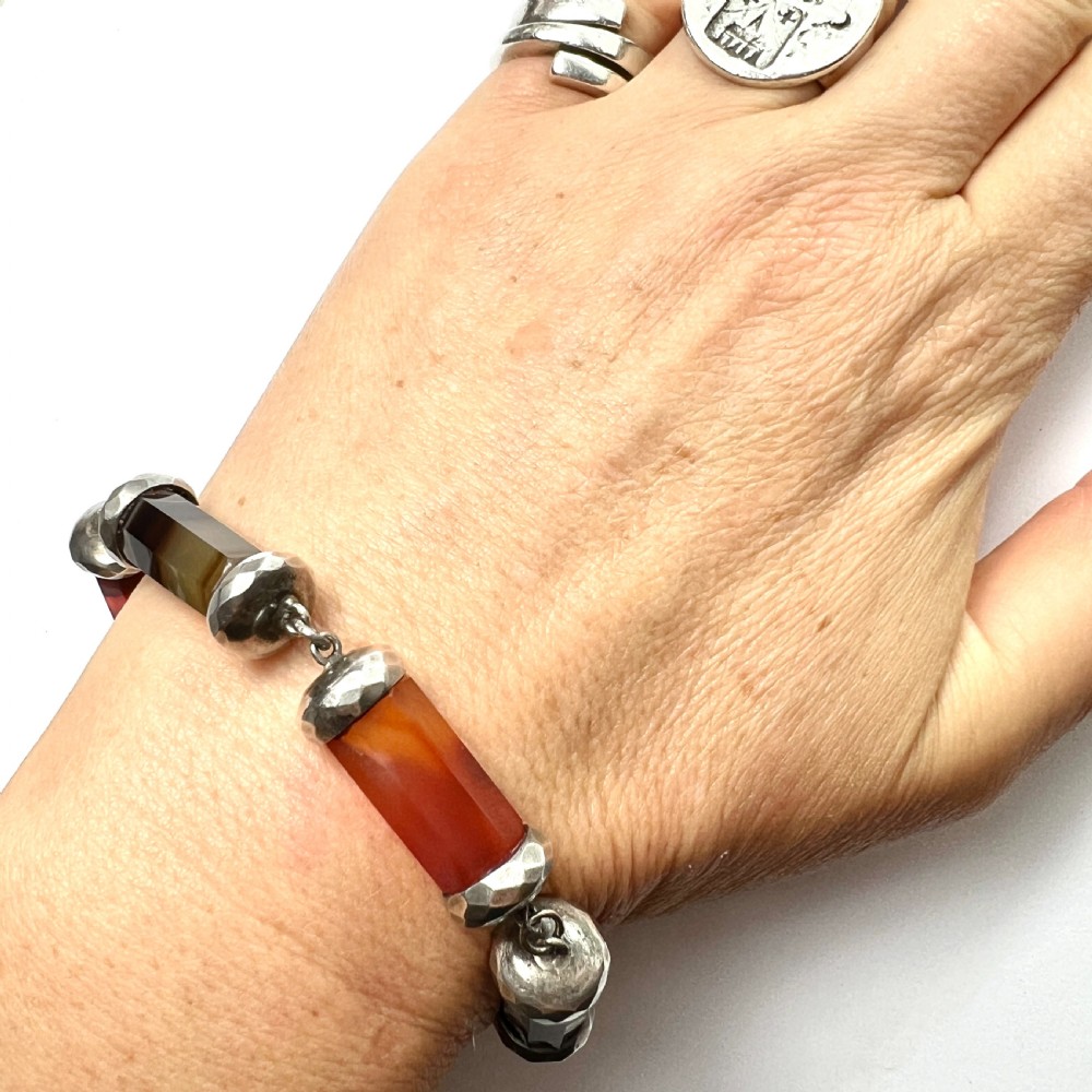 Victorian Chunky Scottish Agate Sterling Silver Bracelet View VII