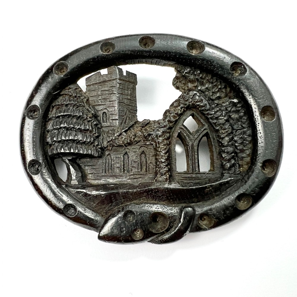 Huge Victorian Snake Brooch in Irish Bog Oak
