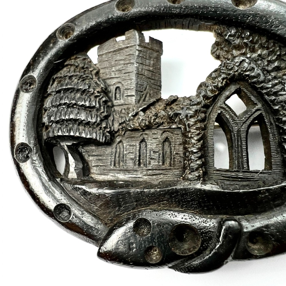 Huge Victorian Snake Brooch in Irish Bog Oak View II