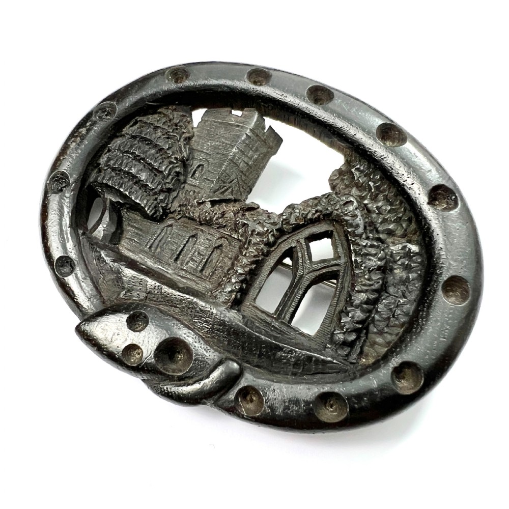 Huge Victorian Snake Brooch in Irish Bog Oak View III