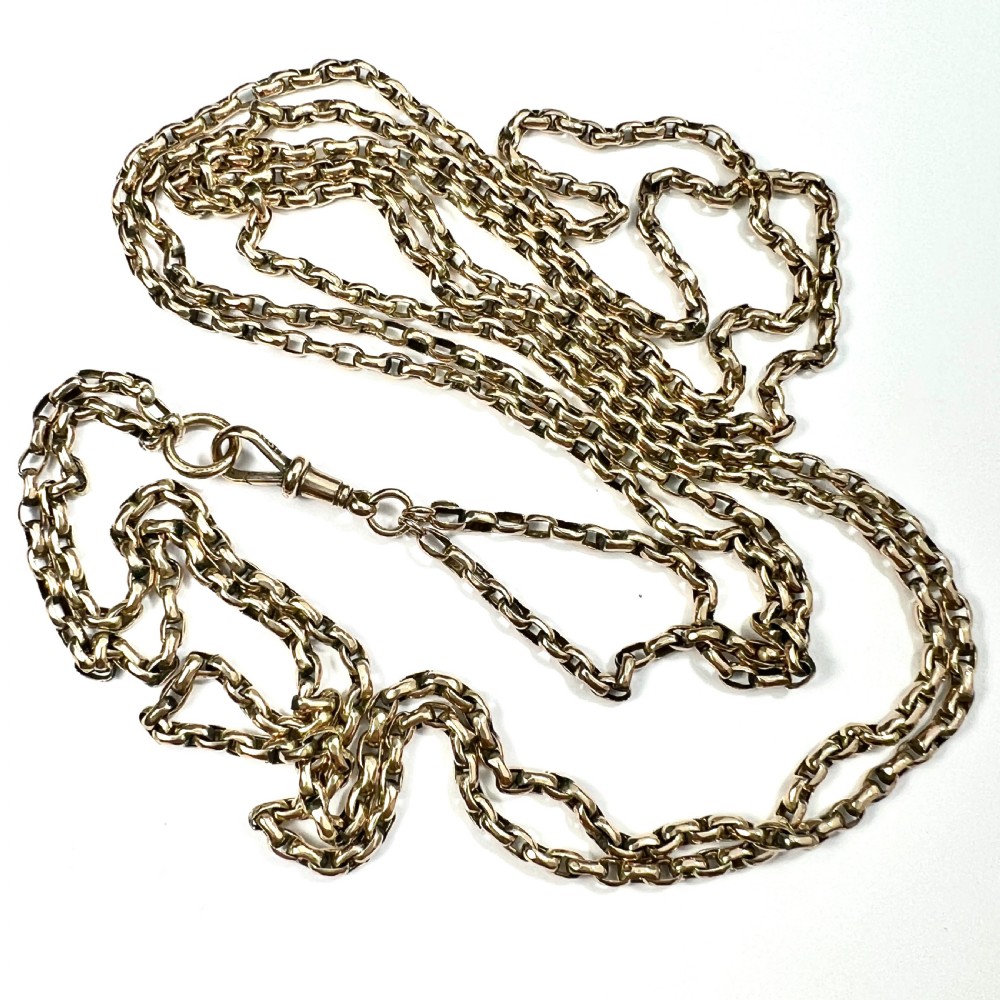 Very Long Victorian 9CT Gold Longuard Chain with Albert Clip