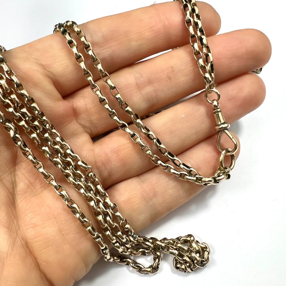 Very Long Victorian 9CT Gold Longuard Chain with Albert Clip View V