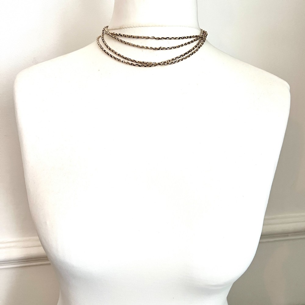 Very Long Victorian 9CT Gold Longuard Chain with Albert Clip View VIII