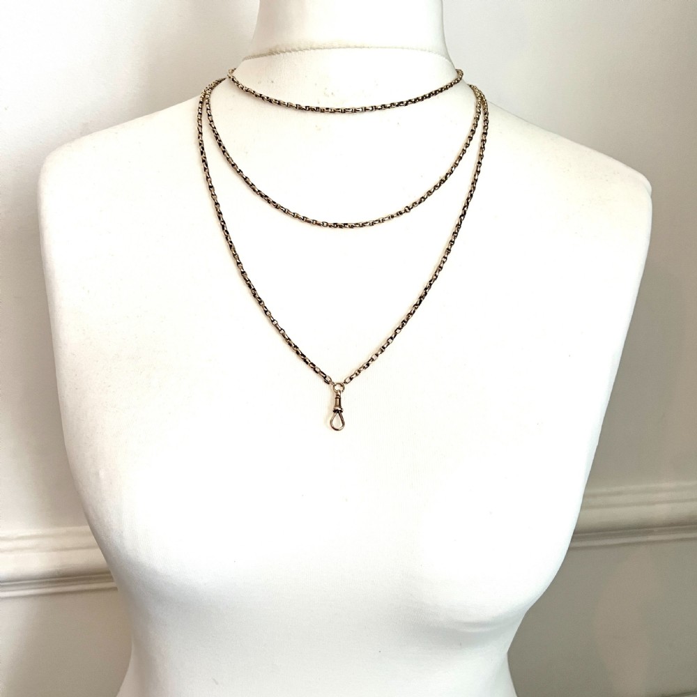 Very Long Victorian 9CT Gold Longuard Chain with Albert Clip View IX