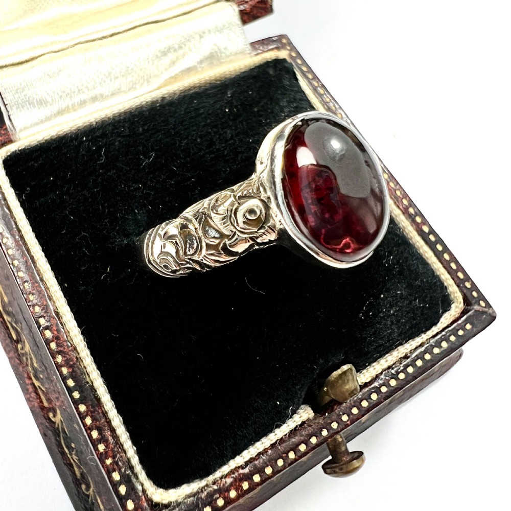 Georgian Silver and Gold Cased Garnet Solitaire Ring View II