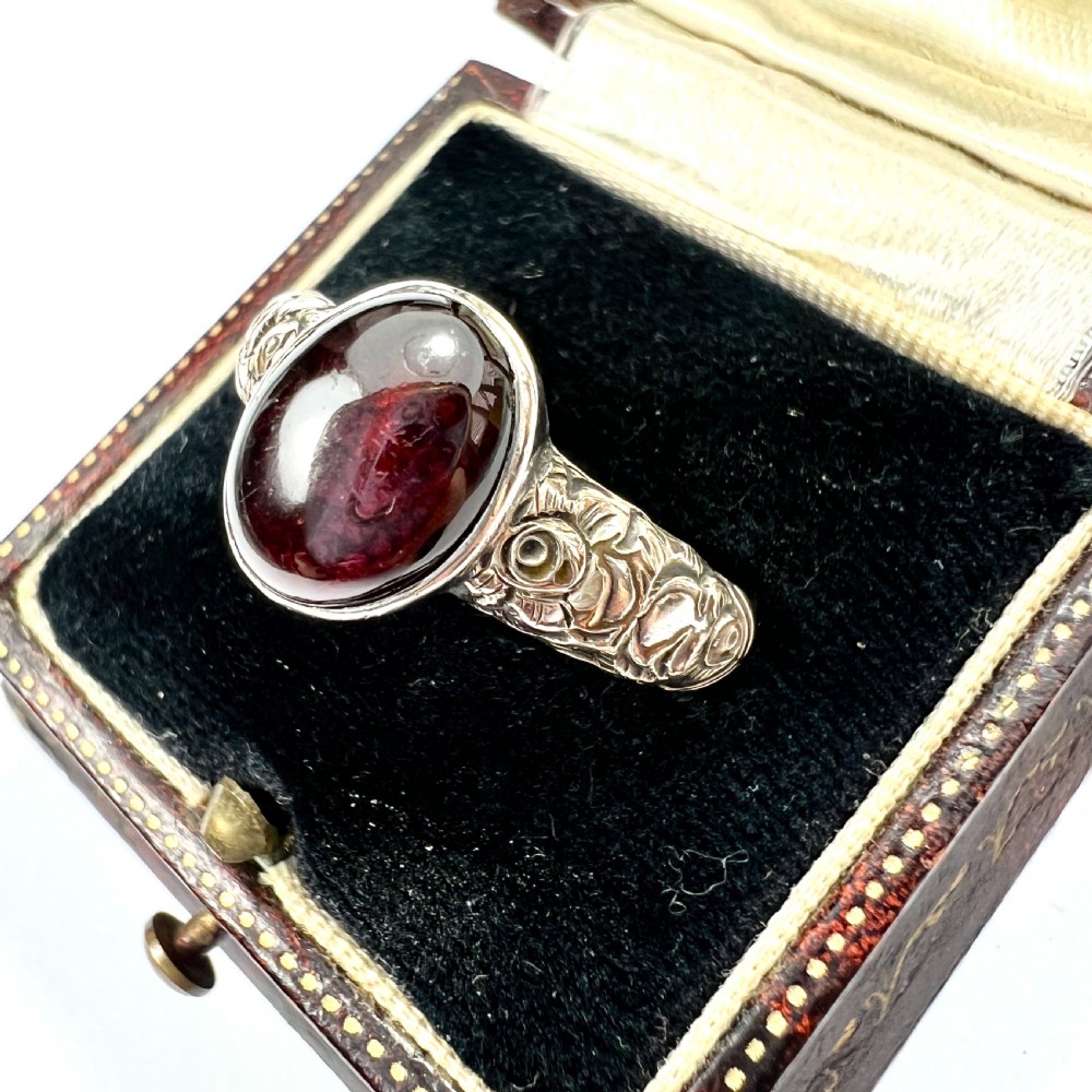 Georgian Silver and Gold Cased Garnet Solitaire Ring View III