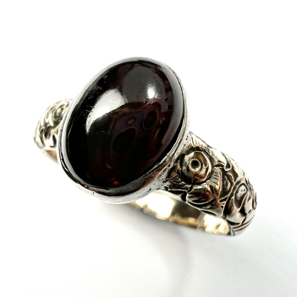 Georgian Silver and Gold Cased Garnet Solitaire Ring View IV