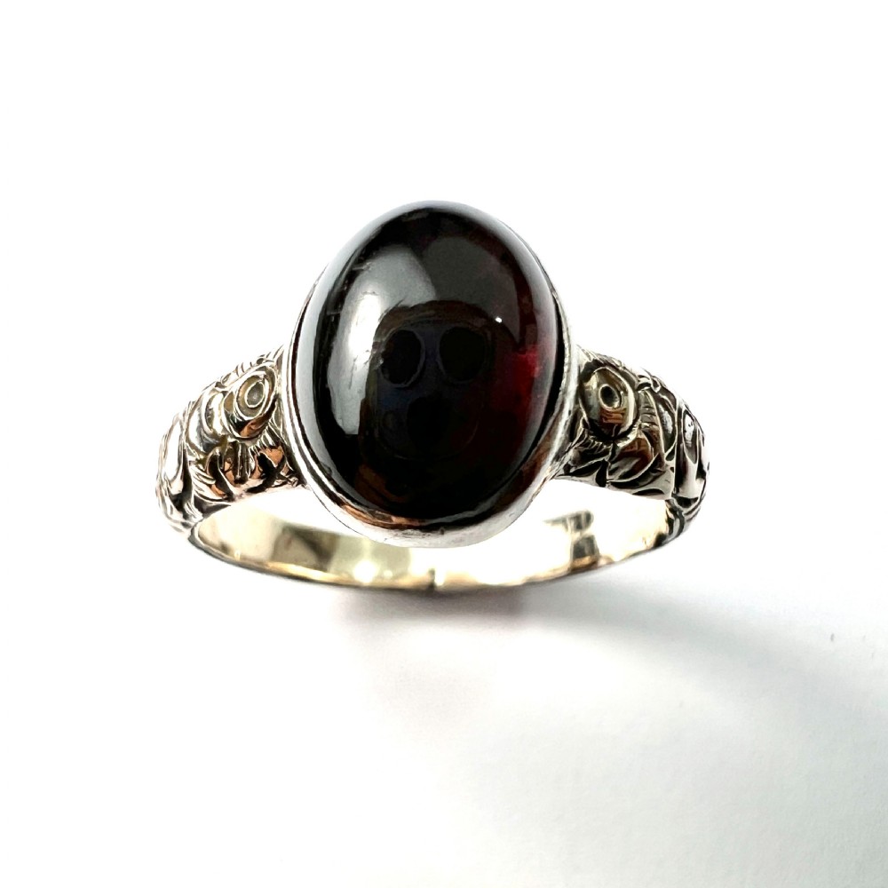 Georgian Silver and Gold Cased Garnet Solitaire Ring View V