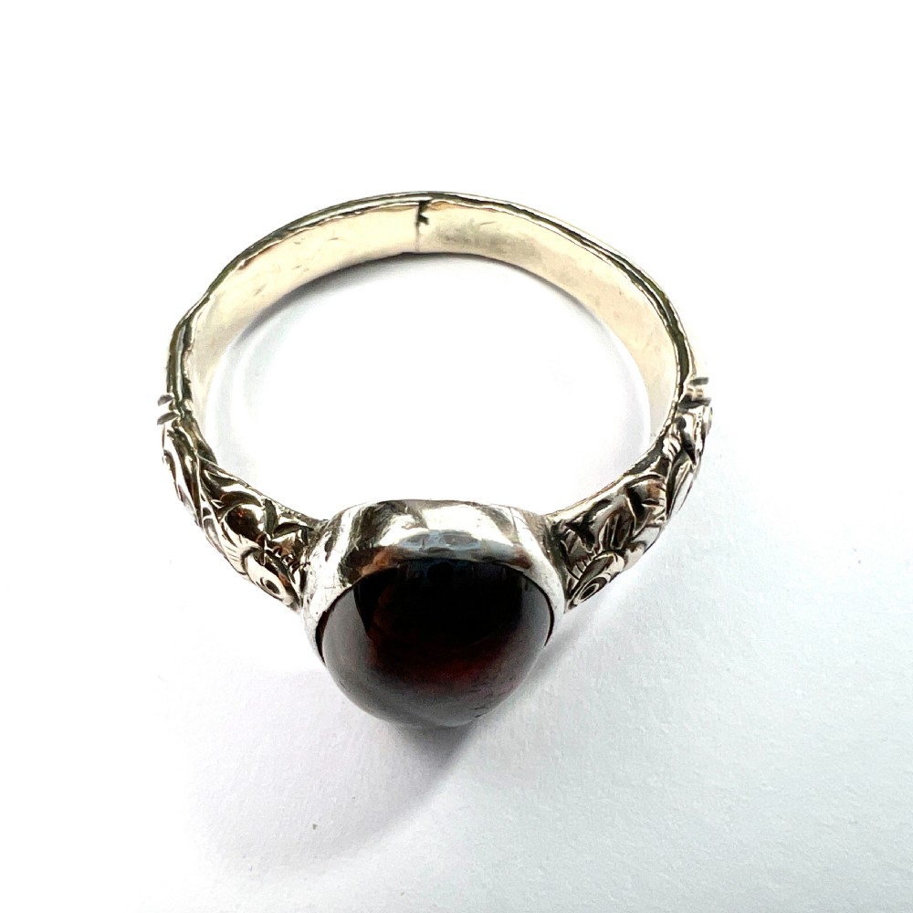 Georgian Silver and Gold Cased Garnet Solitaire Ring View VII