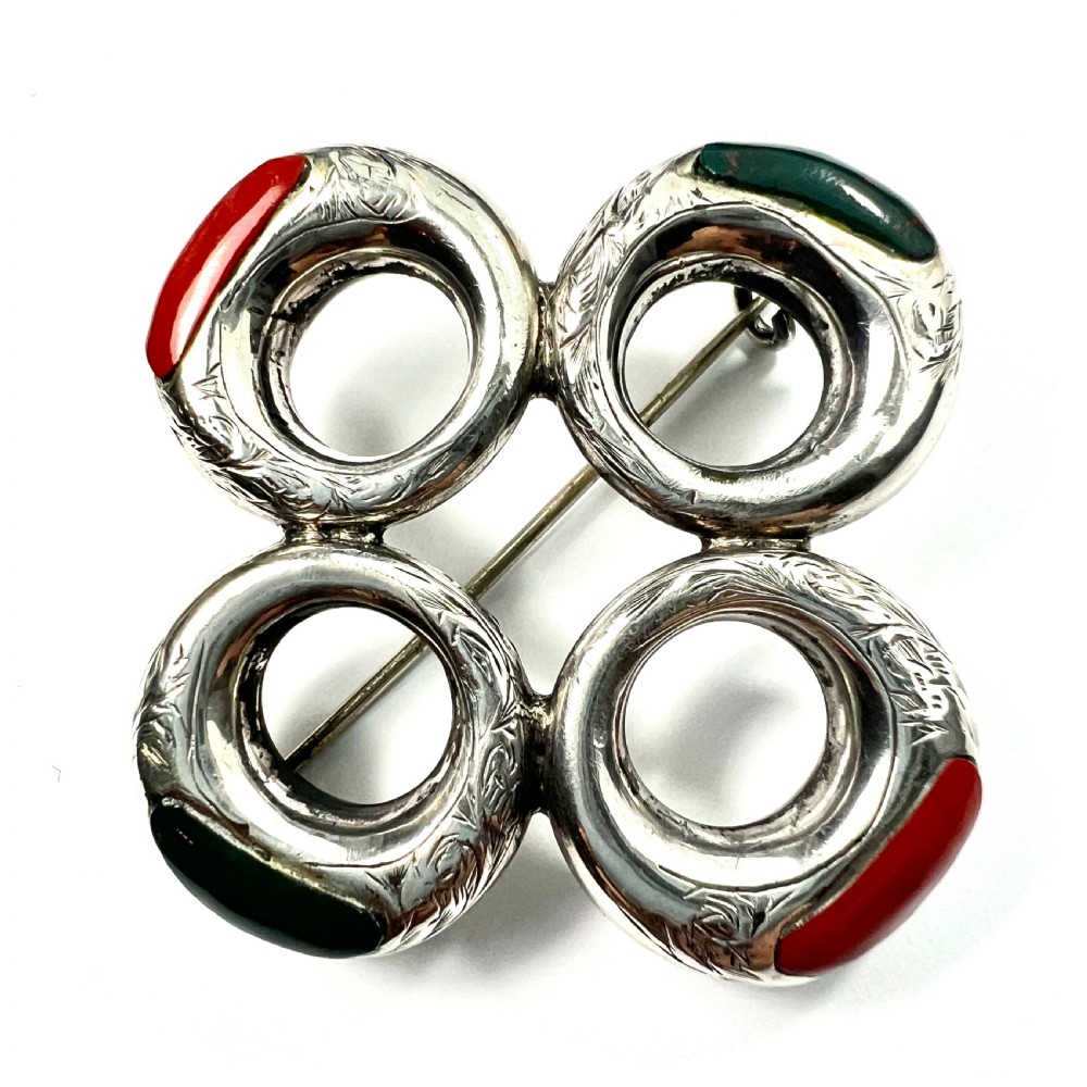 RESERVED for CG to 9 FEB • Victorian Scottish Agate Silver Circles Brooch