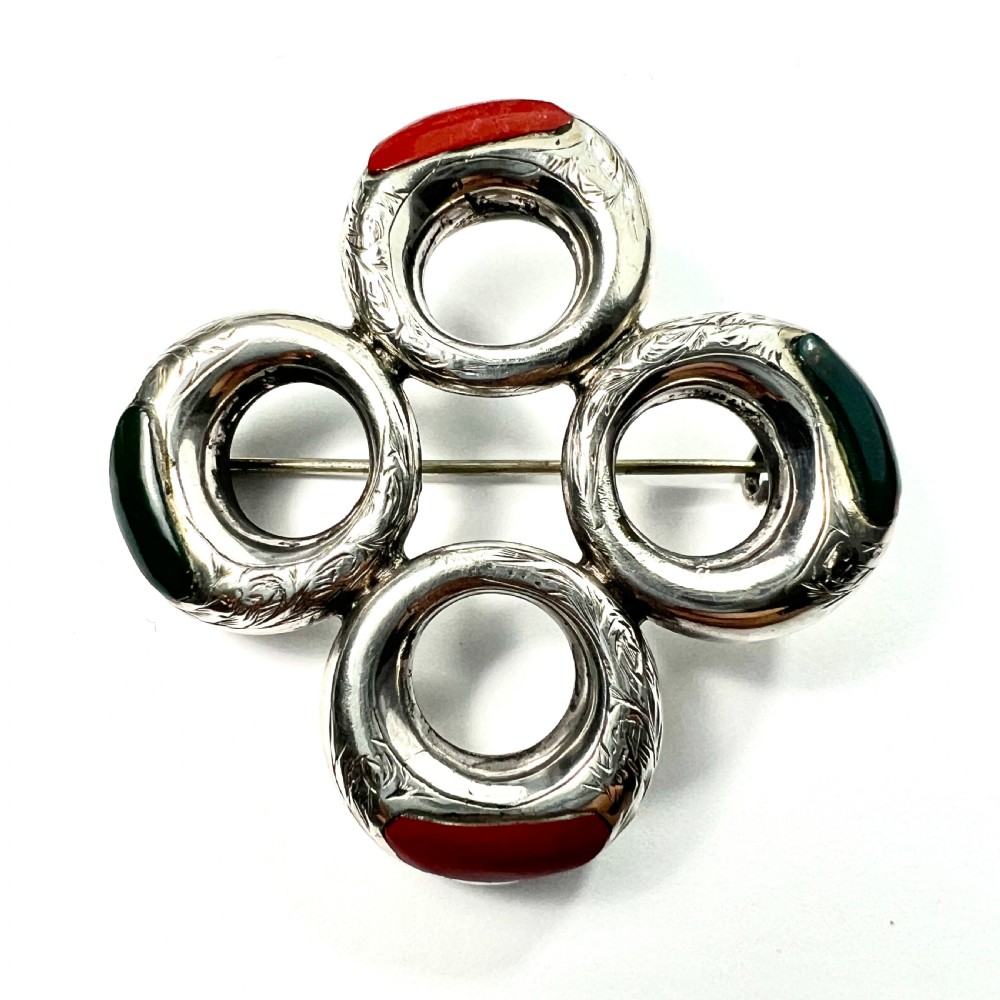 RESERVED for CG to 9 FEB • Victorian Scottish Agate Silver Circles Brooch View II