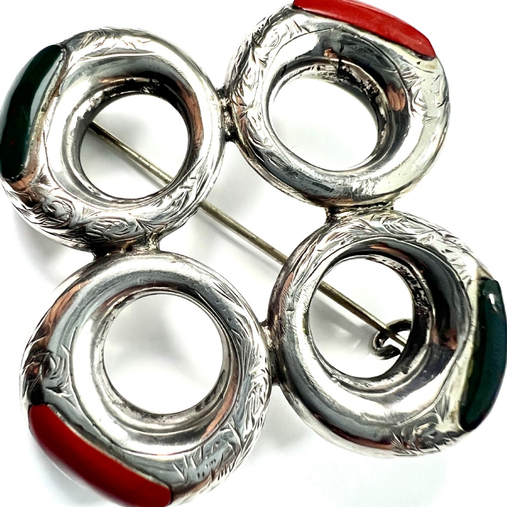 RESERVED for CG to 9 FEB • Victorian Scottish Agate Silver Circles Brooch View III