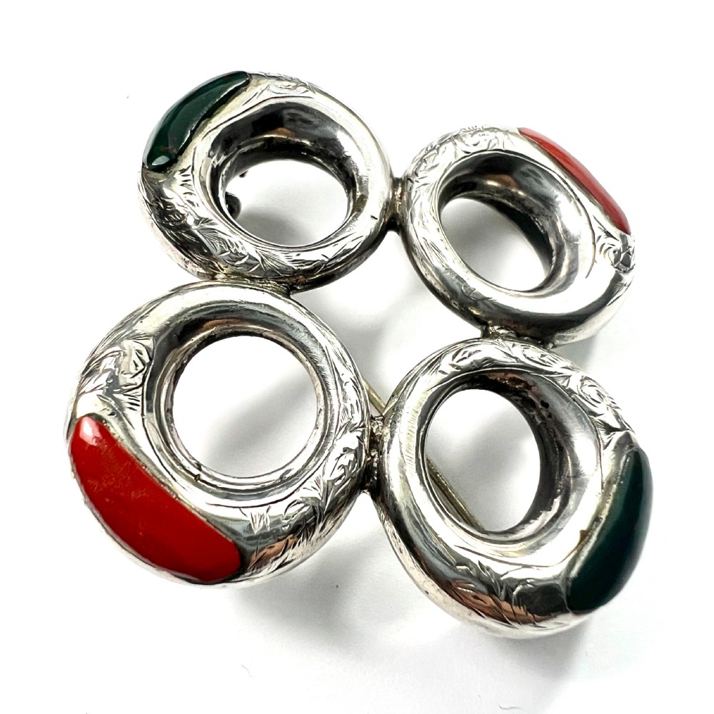 RESERVED for CG to 9 FEB • Victorian Scottish Agate Silver Circles Brooch View IV