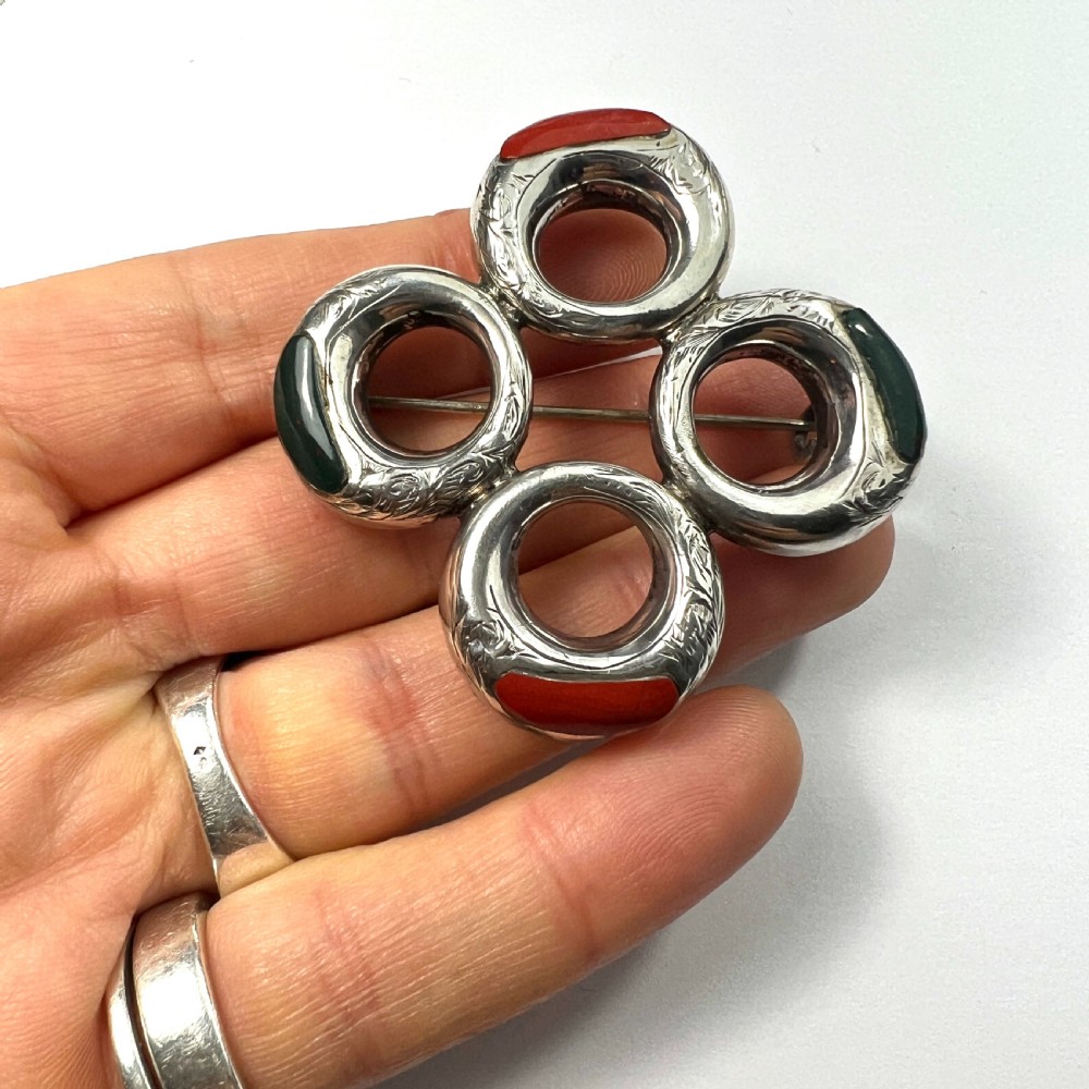 RESERVED for CG to 9 FEB • Victorian Scottish Agate Silver Circles Brooch View VII