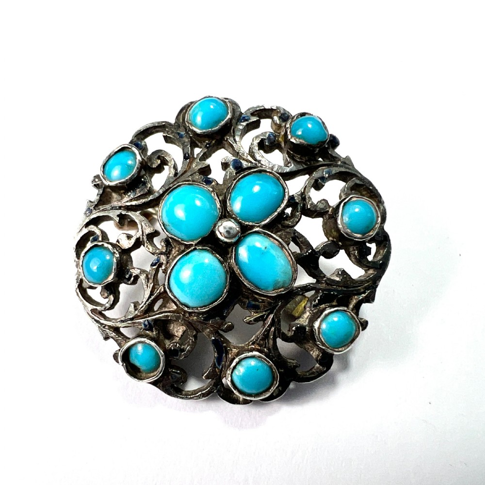 Antique Austro Hungarian Victorian Turquoise Silver Brooch