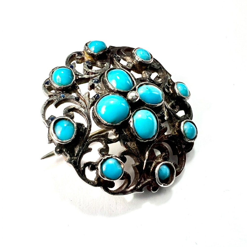 Antique Austro Hungarian Victorian Turquoise Silver Brooch View III