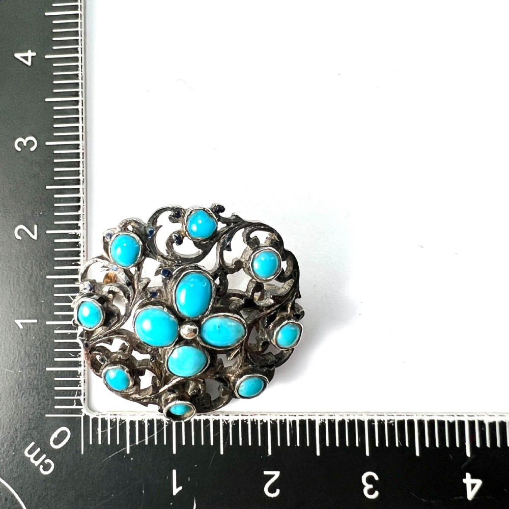 Antique Austro Hungarian Victorian Turquoise Silver Brooch View VI