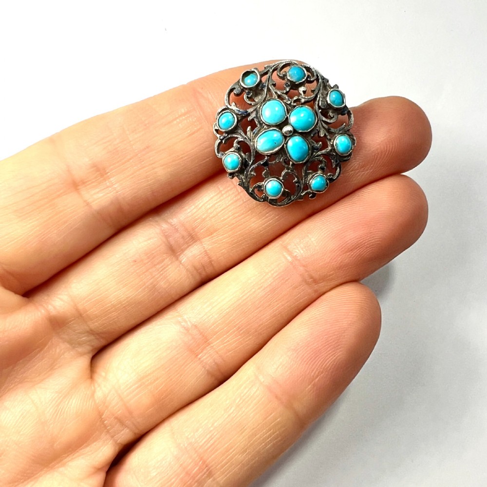 Antique Austro Hungarian Victorian Turquoise Silver Brooch View VII