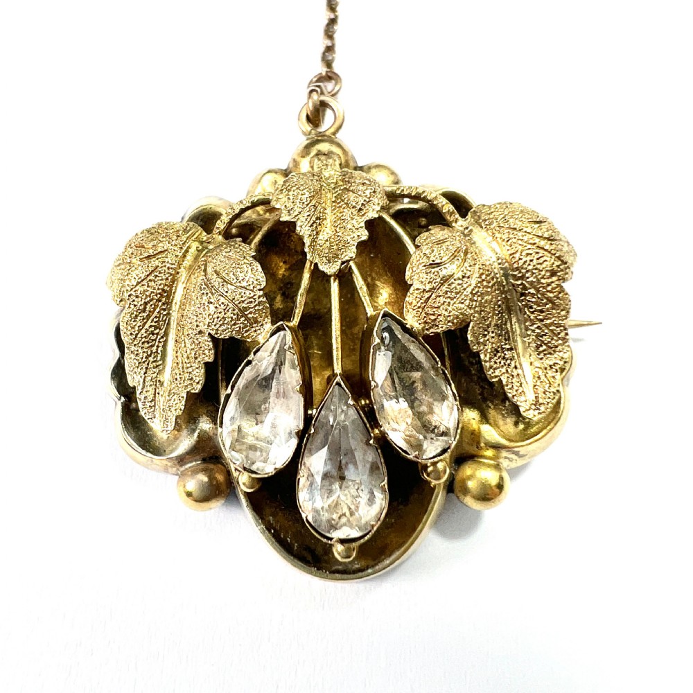 Victorian 15CT Gold Chrysoberyl Triple Teardrop Brooch View II