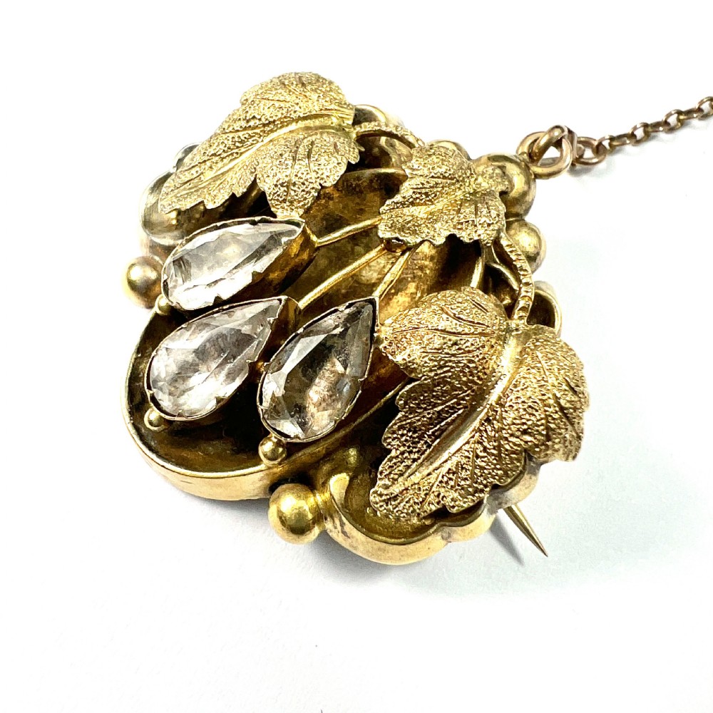 Victorian 15CT Gold Chrysoberyl Triple Teardrop Brooch View III
