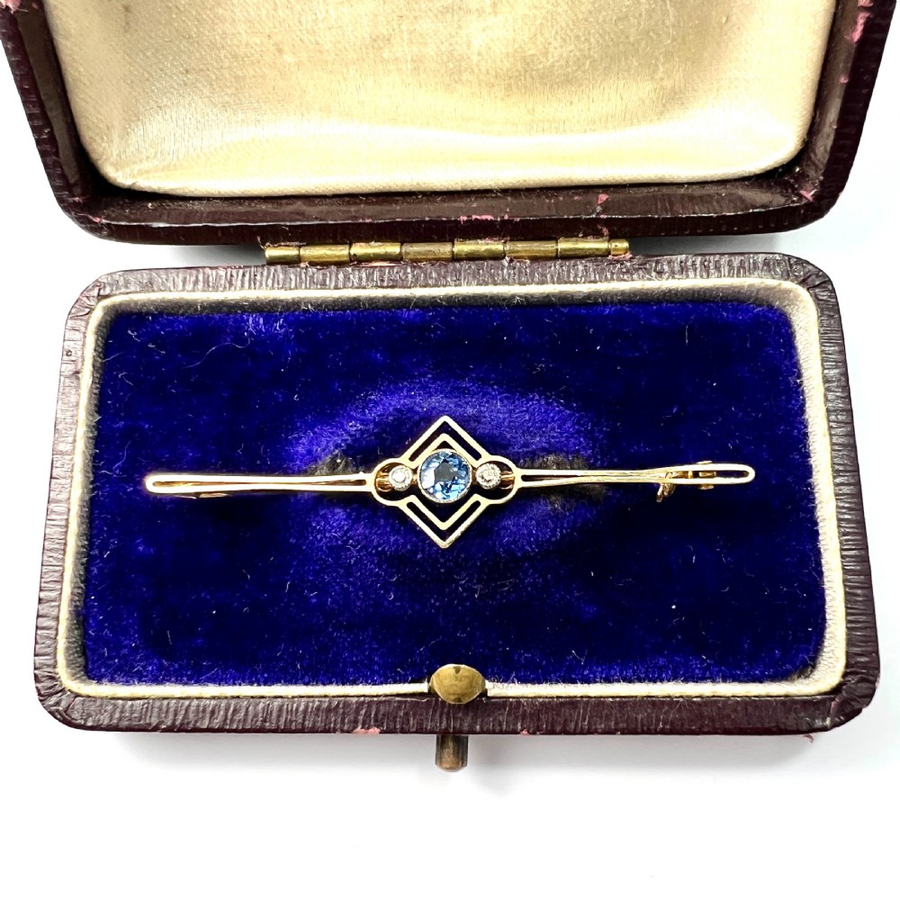 Antique 15CT Gold Sapphire and Diamond Bar Brooch