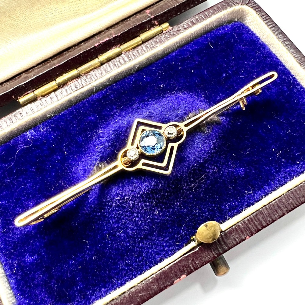 Antique 15CT Gold Sapphire and Diamond Bar Brooch View III