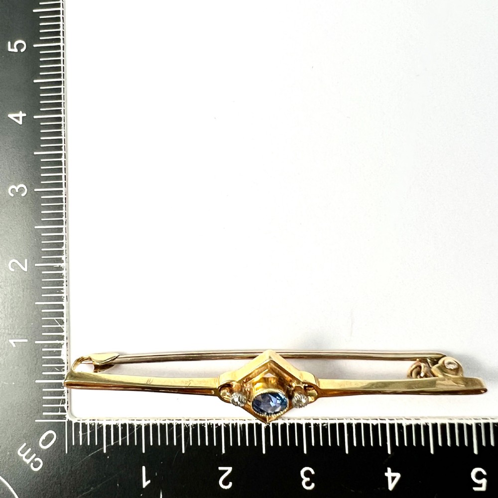 Antique 15CT Gold Sapphire and Diamond Bar Brooch View IV