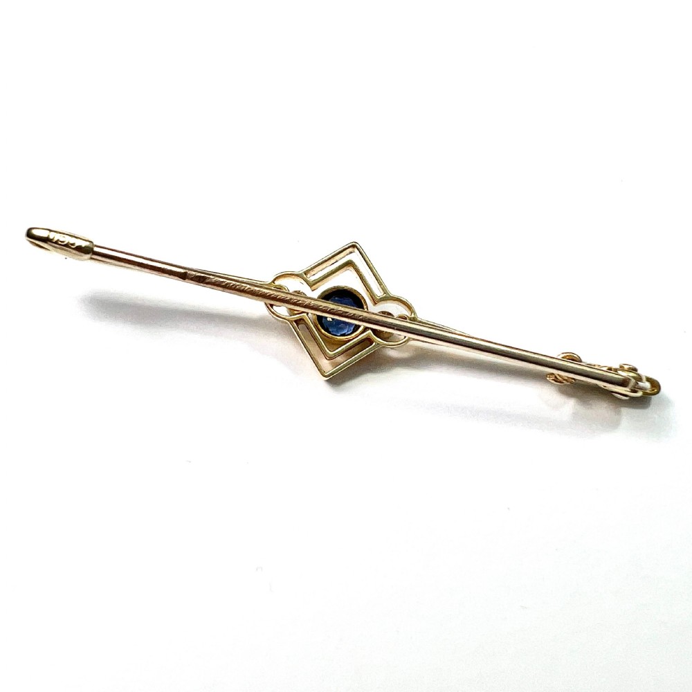 Antique 15CT Gold Sapphire and Diamond Bar Brooch View VII