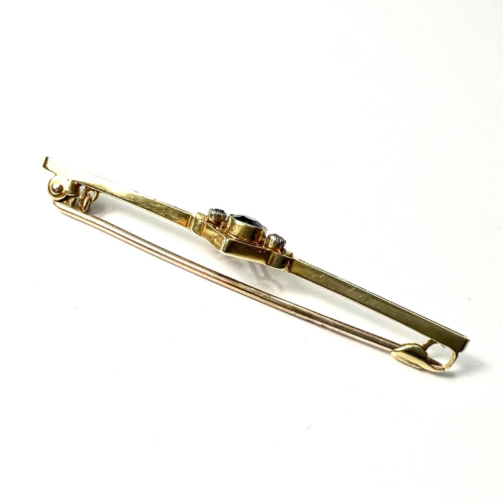 Antique 15CT Gold Sapphire and Diamond Bar Brooch View IX