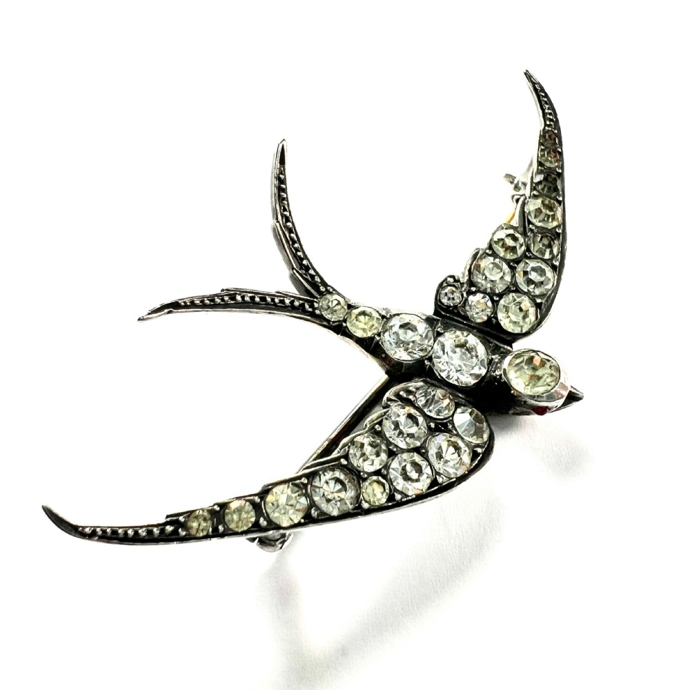 Large Victorian Silver Paste Swallow Brooch