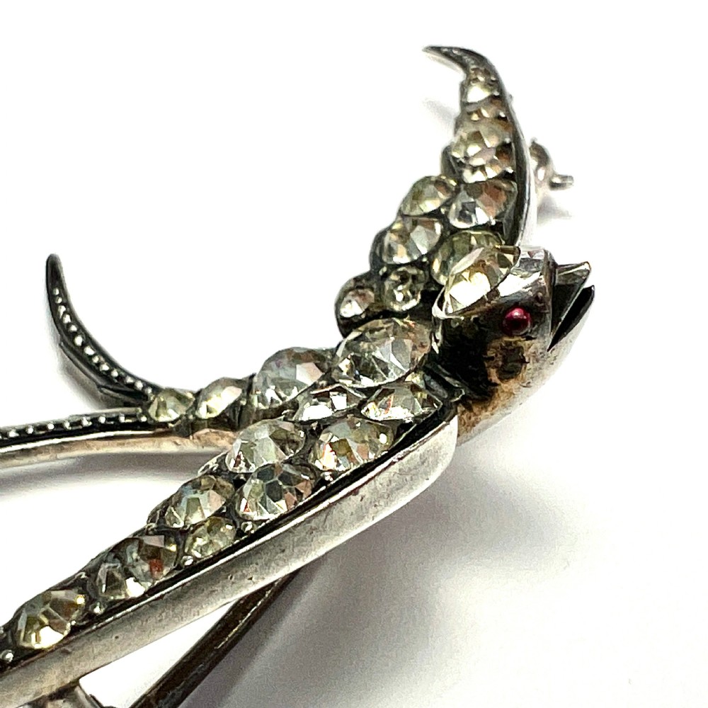 Large Victorian Silver Paste Swallow Brooch View II
