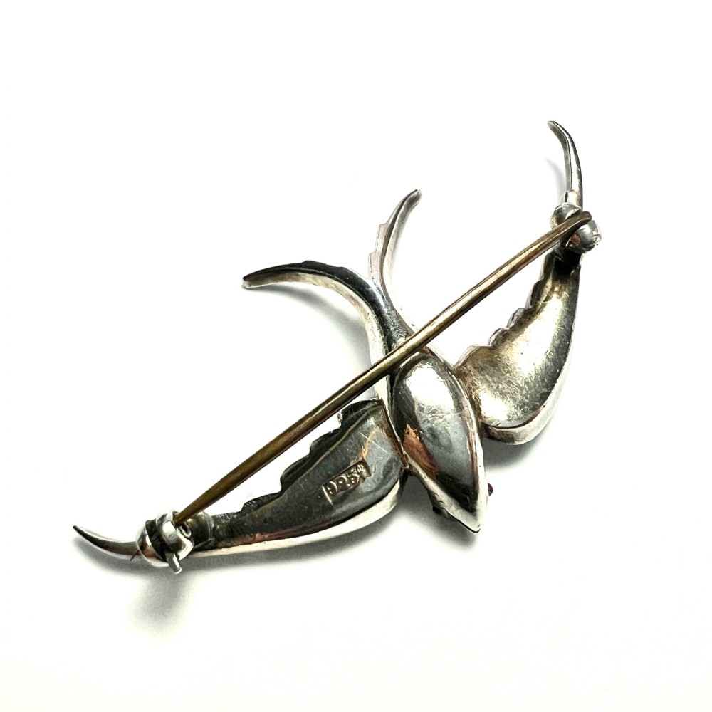 Large Victorian Silver Paste Swallow Brooch View III